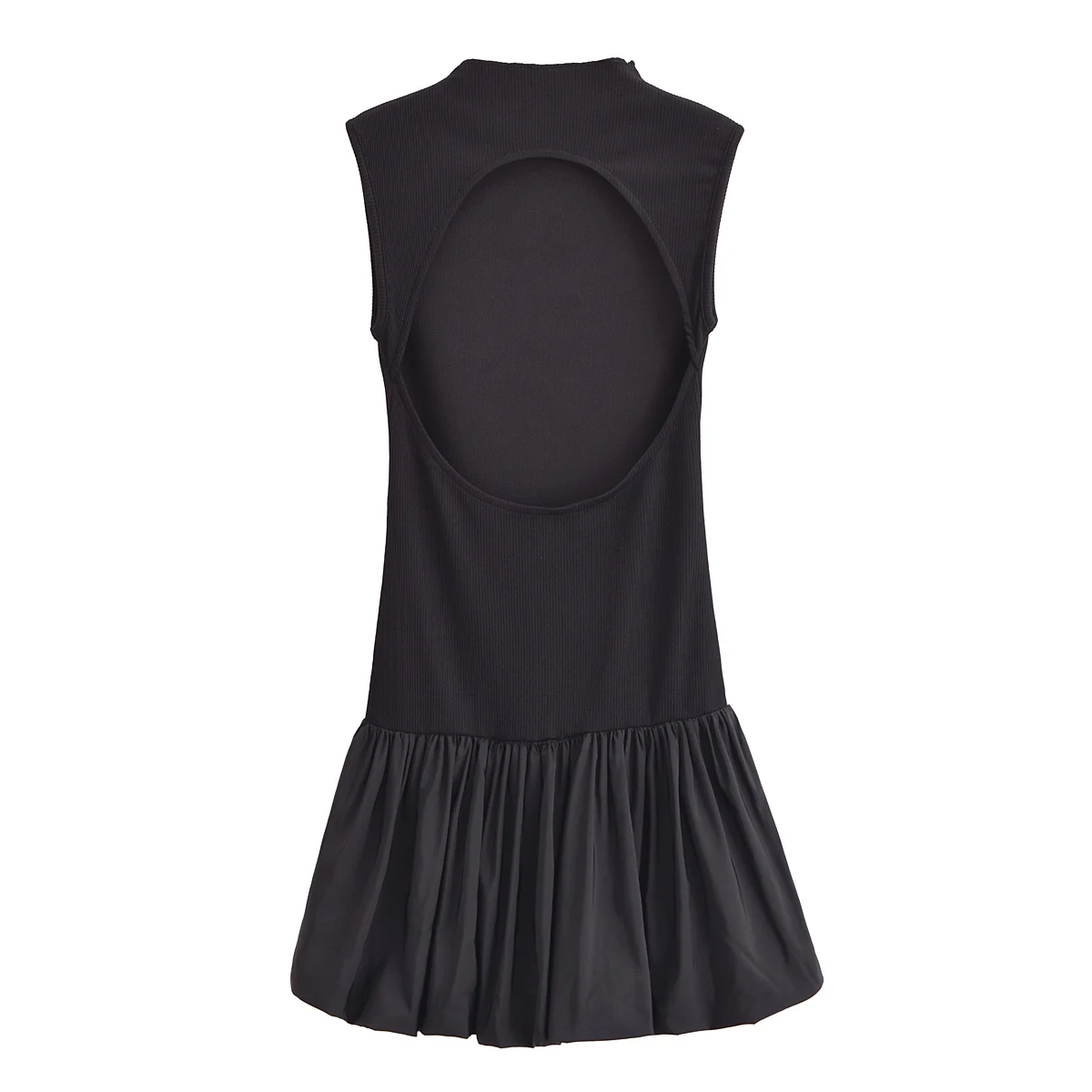 Tangada 2024 Women Sexy Black Knitted Patchwork Tank Dress Female Backless Mini Dresses 6P081