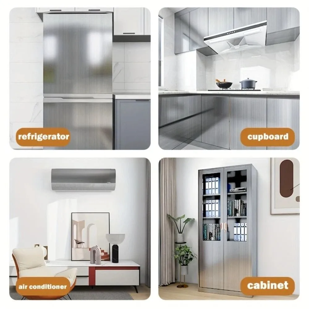 PVC Material Wallpaper Decor Film Waterproof Stainless Brushed Silver Vinyl Wallpaper Oil-Proof 40 cm Width Wall Sticker