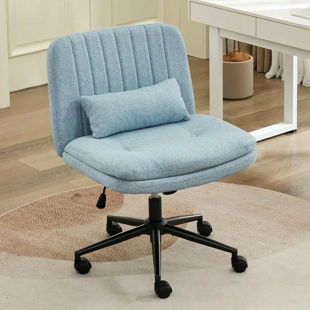 Cross Chair, Small Armless Desk Office Computer Chair With Wheels And Lumbar Pillow, Comfy Adjustabl