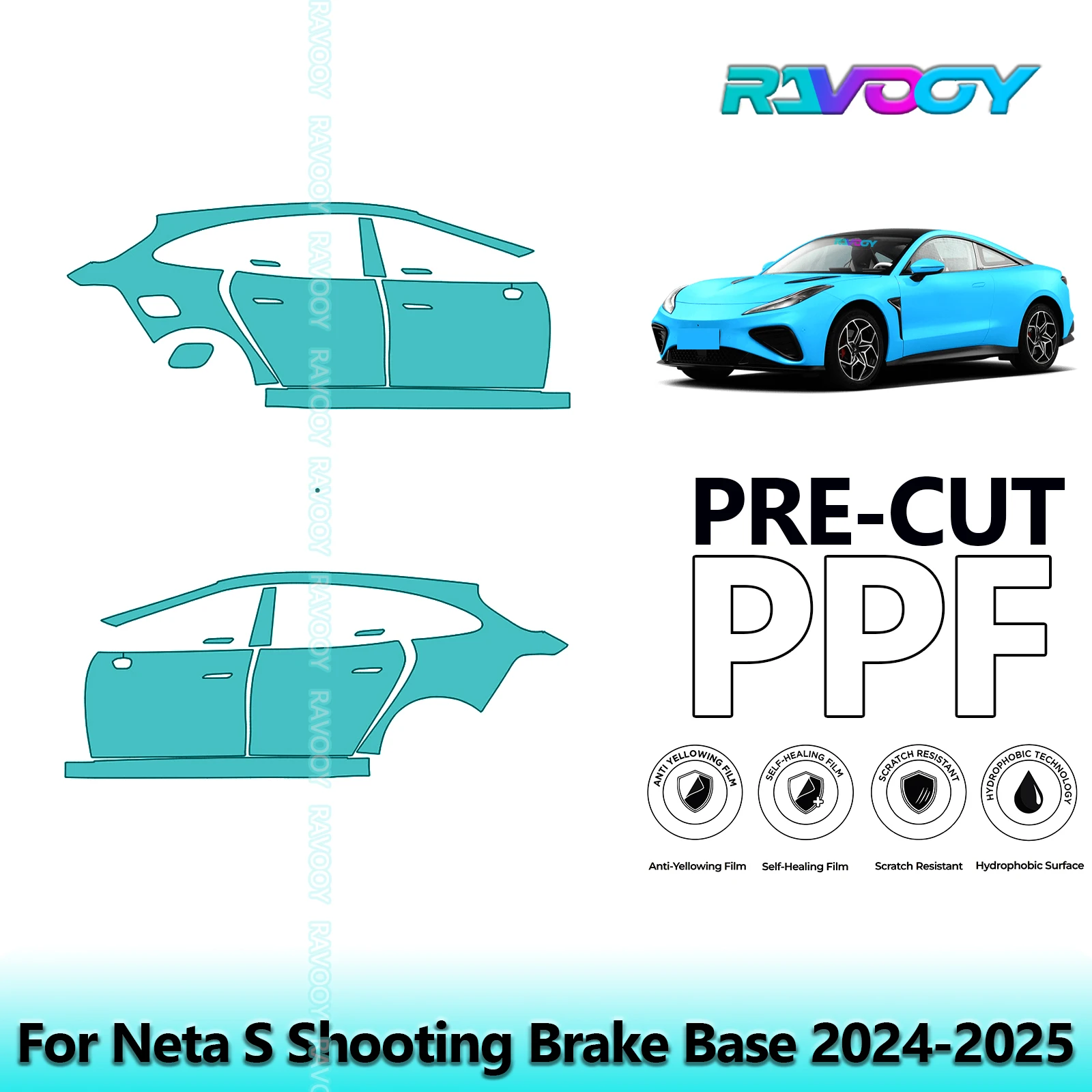 

For Neta S Shooting Brake Base 2024-2025 8.5mil Clear Matte Pre-Cut PPF Door & A/B Pillar Kit TPU Paint Protection Film Set
