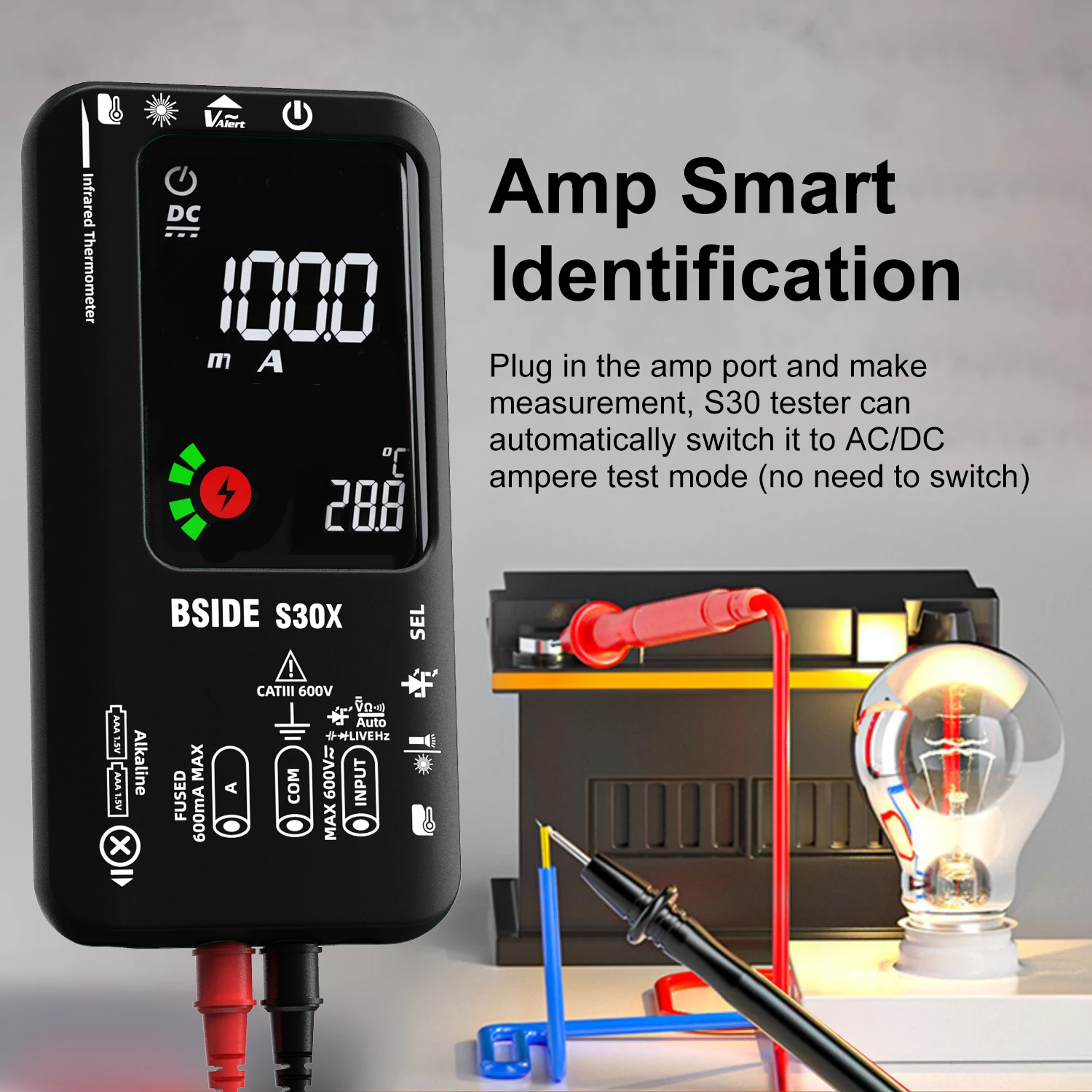 BSIDE S30X Professional Smart Digital Multimeter 15V Diode Tester Infrared Thermometer AC DC Current Voltage Capacitor Ohm HzNCV