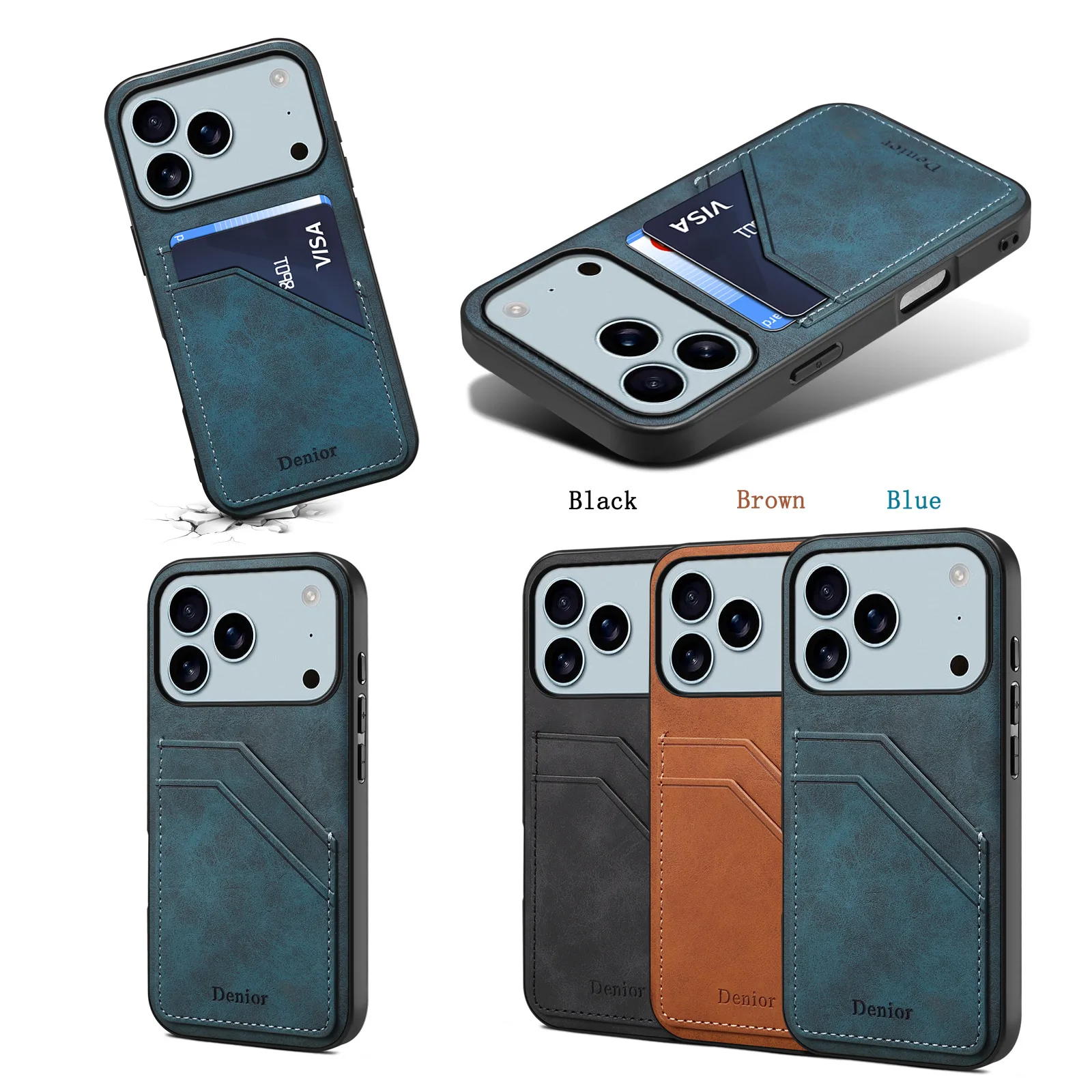 Denior applies to IPhone17ProMax anti-drop card slot 16E mobile phone case 16Plus back cover leather case Air