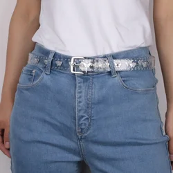 Y2K Butterfly Print Transparent Laser Glitter Belt Thin PVC Frosted Waist Belt for Women Cool Sweet Spicy Fashion Accessory