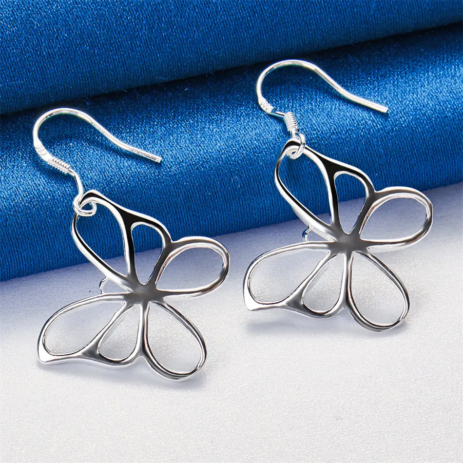 

A pair of 925 sterling silver exquisite butterfly hollow pendant earrings, women's accessories gift, wedding fashion