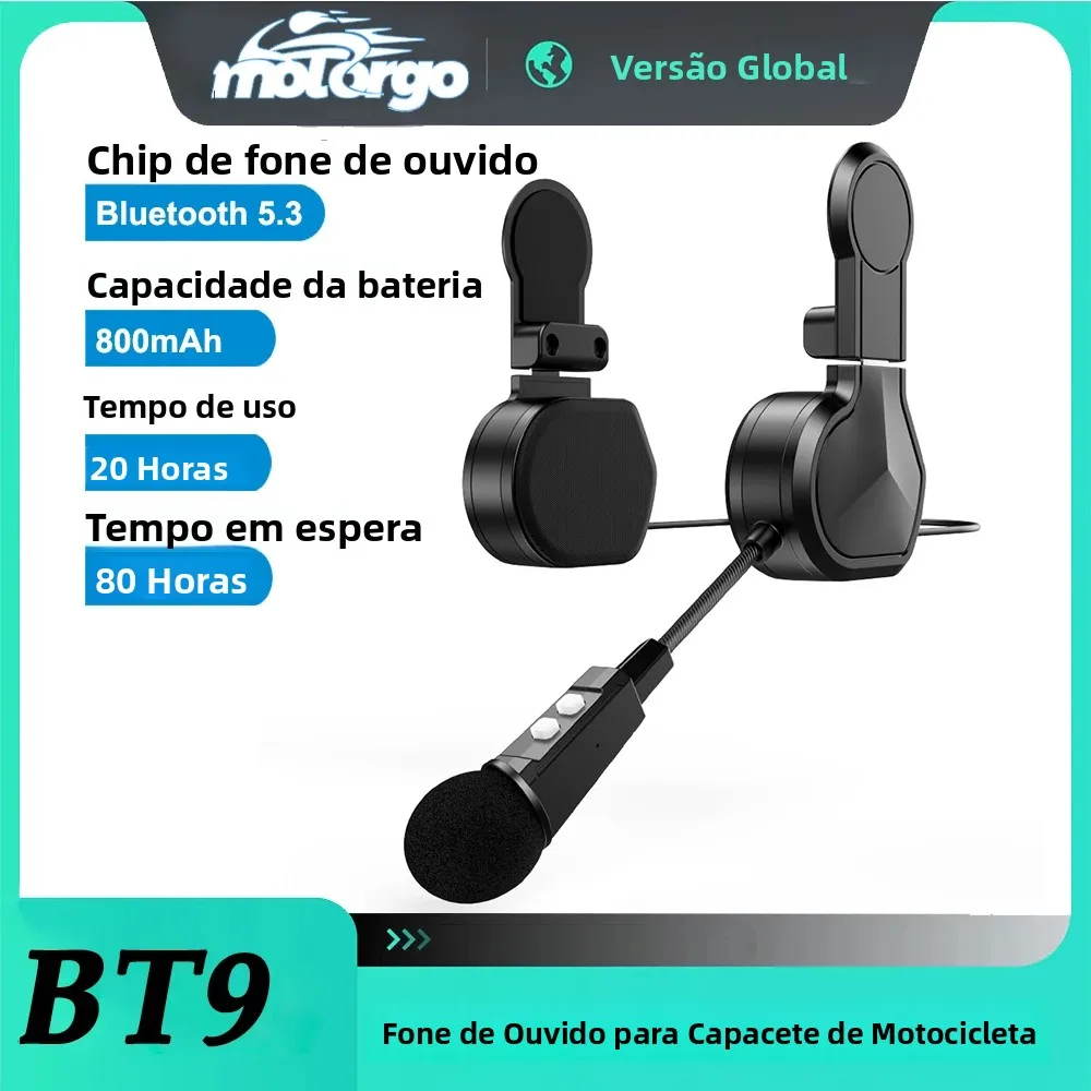 Fone de Ouvido Bluetooth para Motocicleta com Suporte de Clipe, Estéreo Sem Fio para Capacete, Reprodutor de Música, Fone de Ouvido Mãos Livres