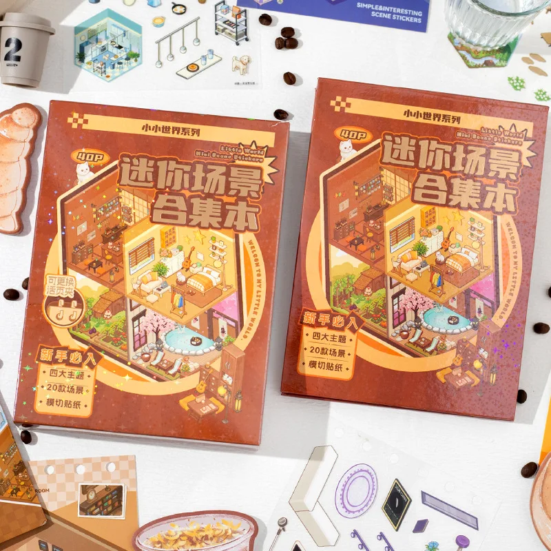 Cartoon 3D Landscape Sticker Book Visual Stacking DIY Pocket Cabin Scene Stickers Miniature Scene Stickers Children Gift