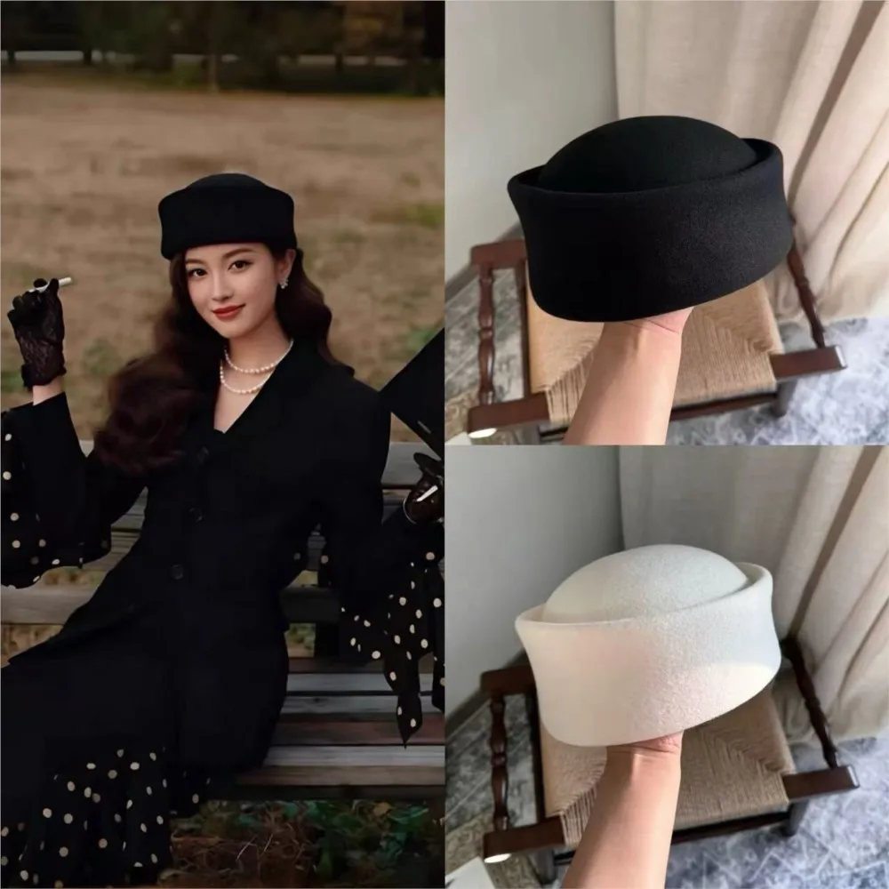 Adults Classic Flat Round Top Pillbox Hat Ladies 100% Wool Solid Color Retro Elegant Daily Headwear Fashion Outdoor