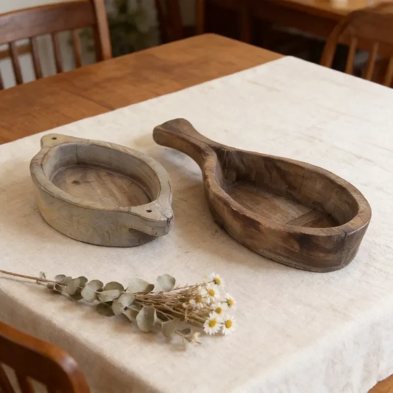 Handmade Wooden Tray for Snacks and Fruit Home Desktop Storage Organizer for Homestay and Houseware Decoration