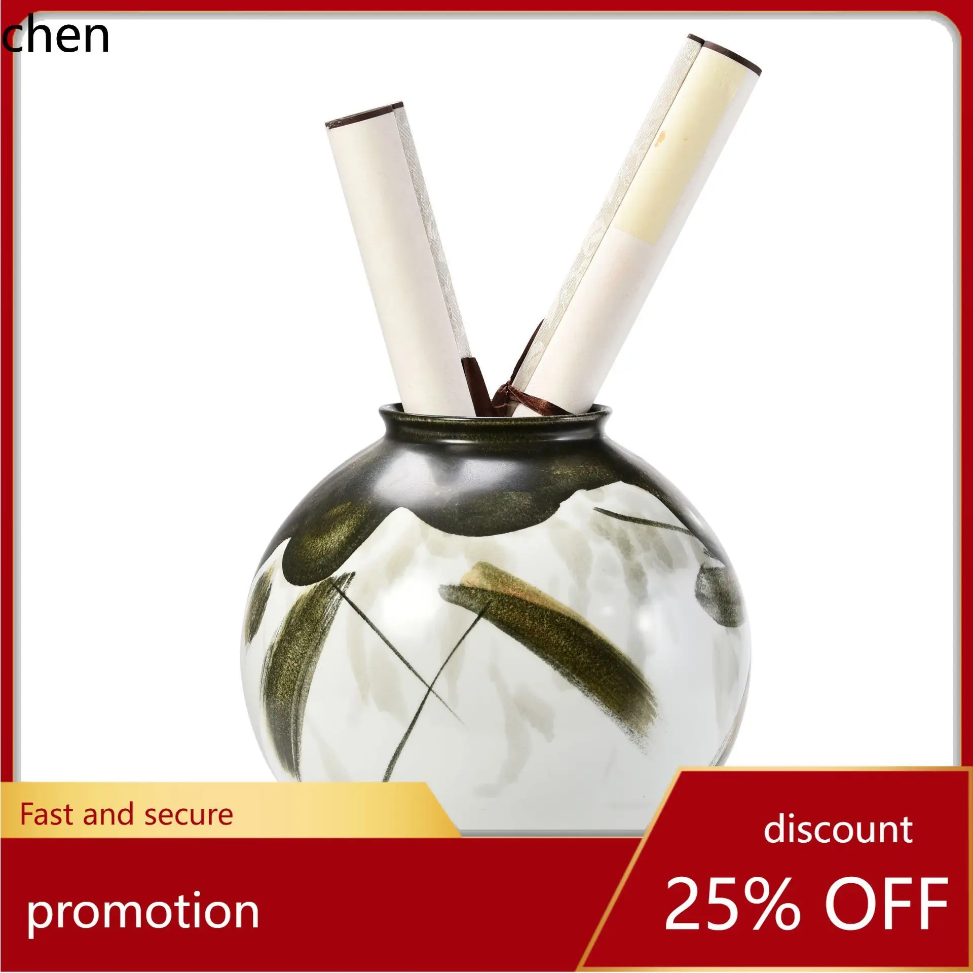 

CZ modern high-end handmade porcelain vase - black gold handcrafted storage cabinet - home decor, soft furnishings