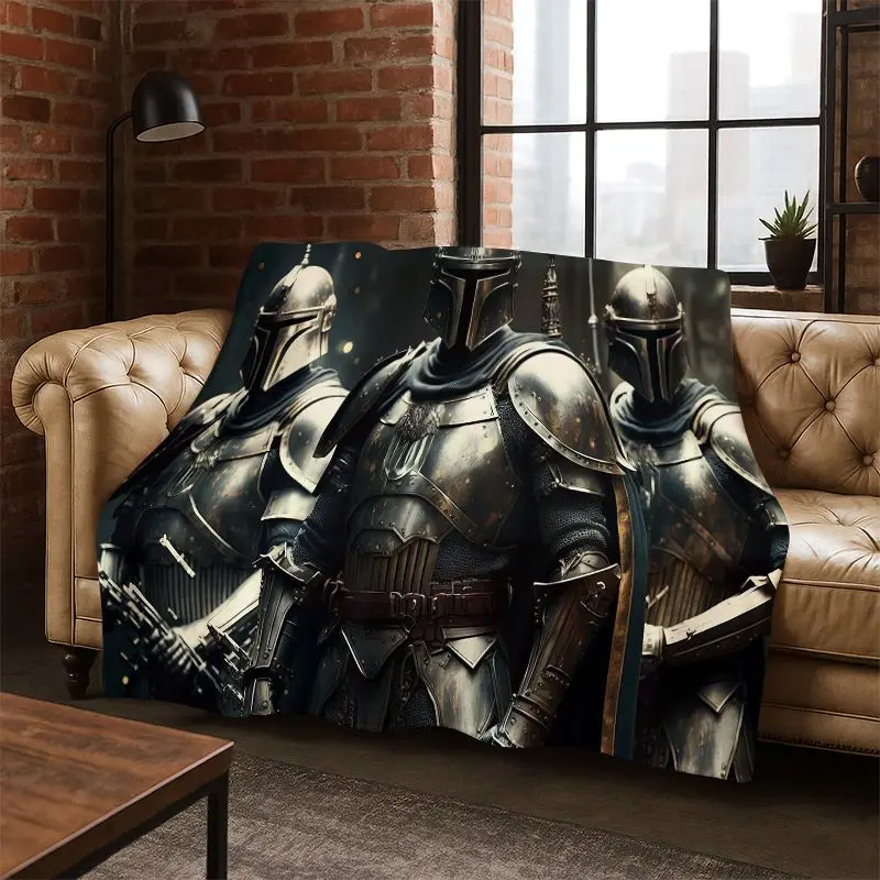 Cartoon Knight Templar Cavalier Crusaders Flannel Blanket Soft Warm Throw Blanket for Bedroom Living Room Bed Travel Picnic kid
