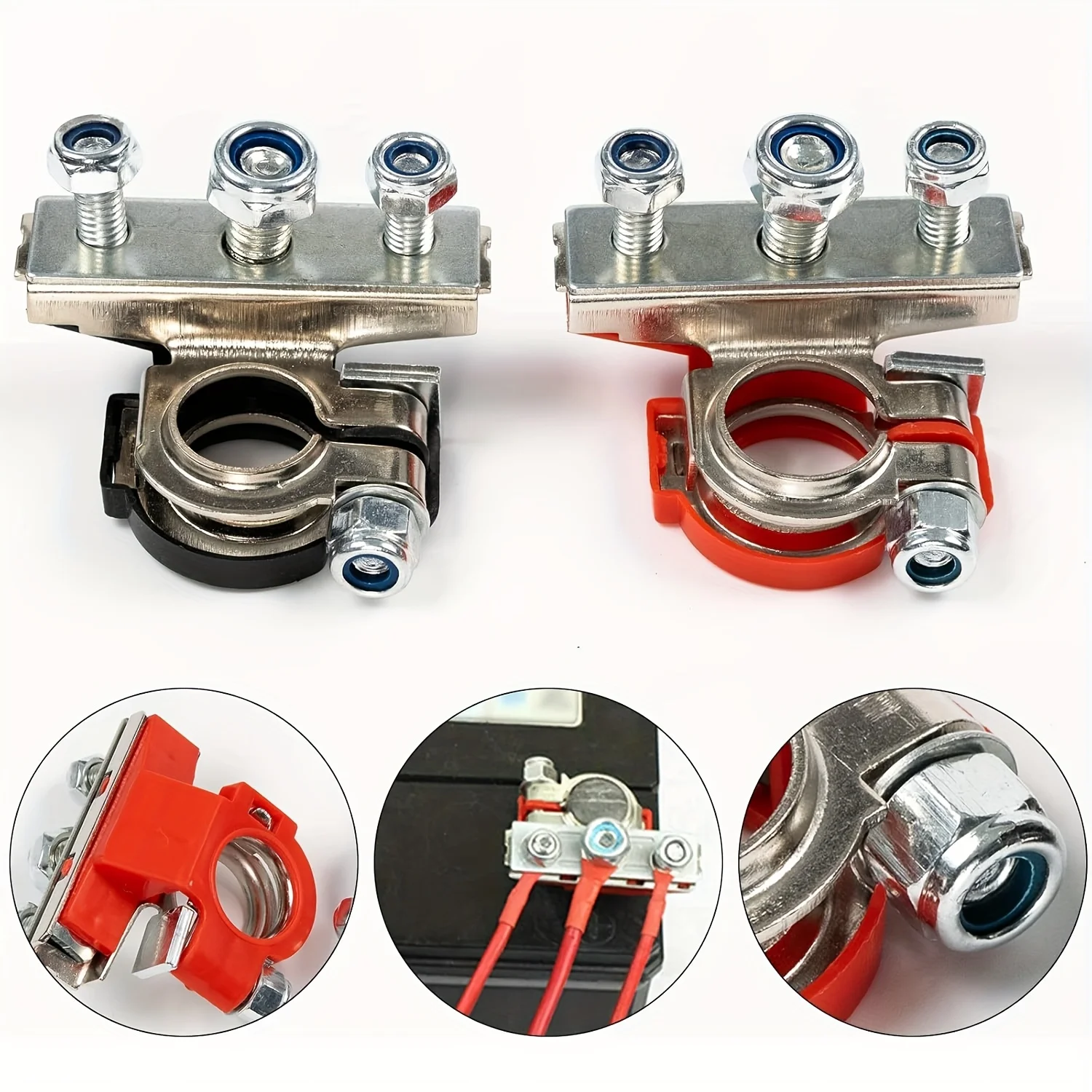 Automotive Battery Terminal Three-Wire Column with Anti-Losening Nut Design for Ships Automobiles Electric Bikes & Motorcycles