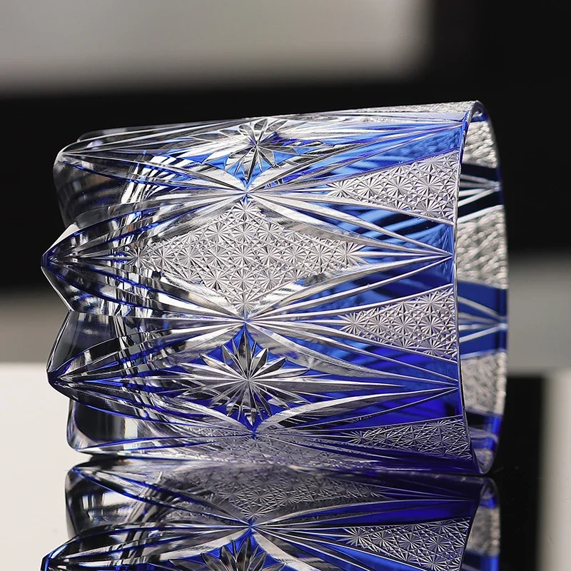 Blue Butterfly Whiskey Glass 270ml, Vaso Whisky Azul Copo Whisky, Hand Engraved Edo Kiriko Crystal Japanese Barware Gift
