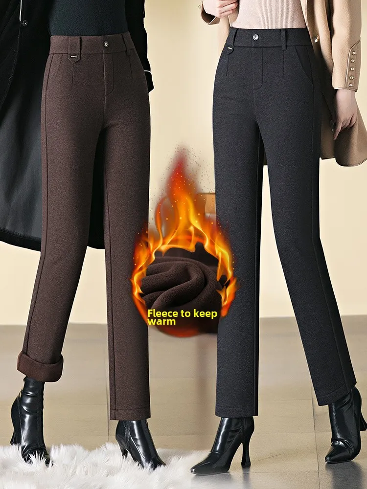 Thick and Warm Medium Stretch Pants for Women, High Waist Winter New Suit Pants for Office Work and Commuting