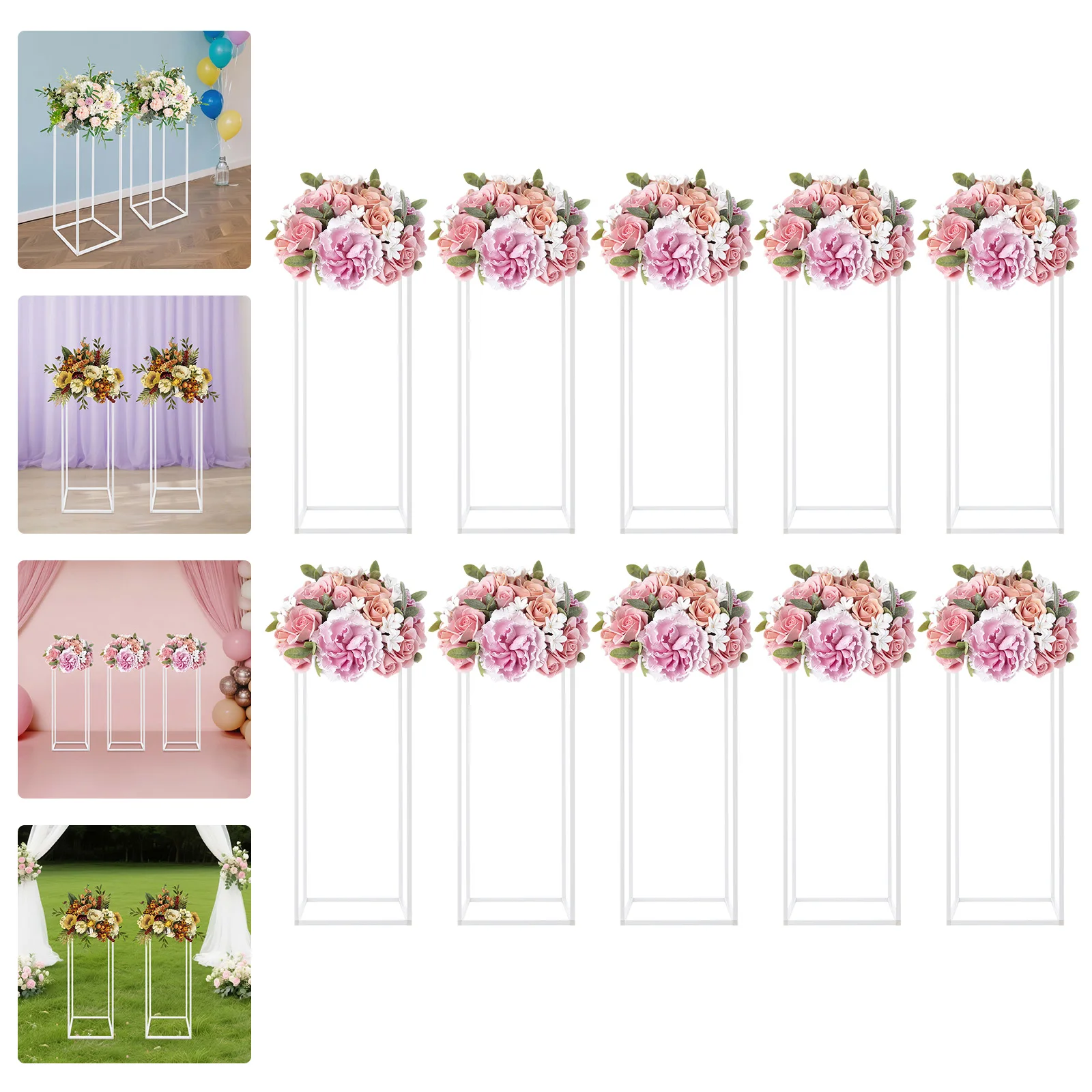 

10PCS Vase Flower Stand Centerpieces, 23.6-inch Tall Wedding Vases for Home & Event Decorations, Rectangular Table Centerpieces