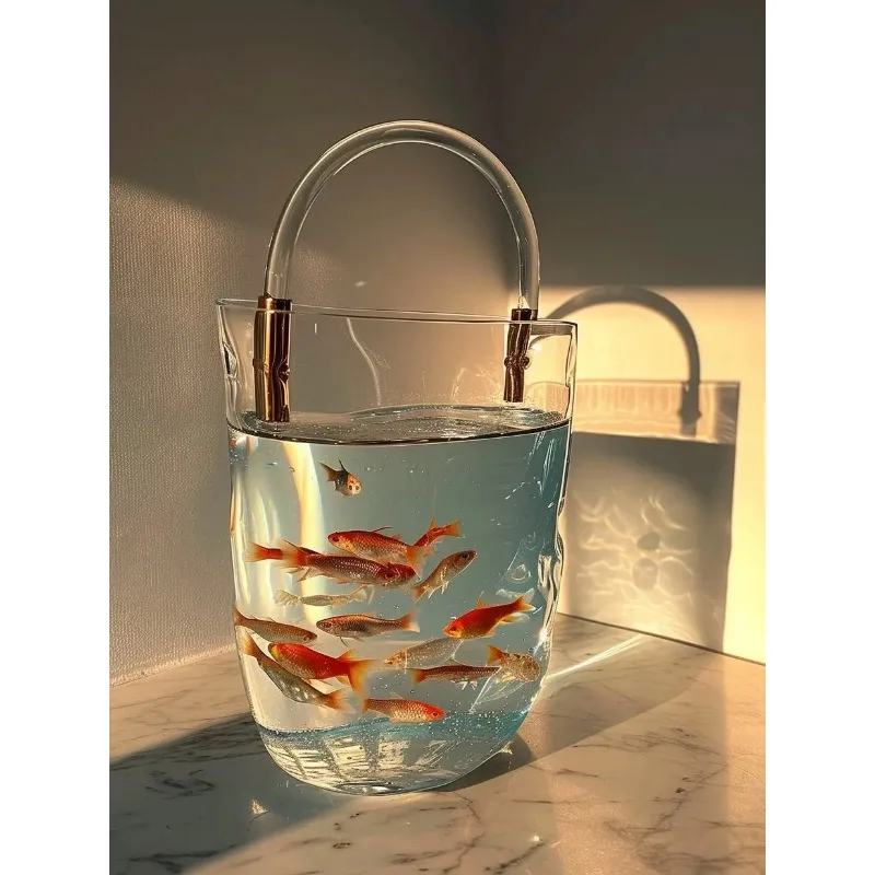 hand basket bag fish tank small living room small fish tank landscaping ornaments.