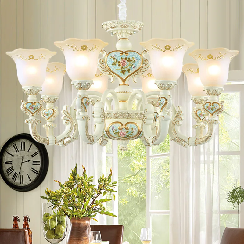 

European Style Chandelier Living Room Atmospheric Luxury Villa Hall Garden Simple Bedroom Dining Room Simple European Resin Lamp