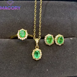 Emerald jewelry set free shipping 925 sterling silver ladies elegant gem Christmas Valentine's Day gift.