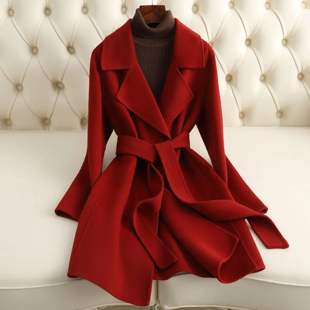 

Women's Mid-Length Slim Cashmere Outwear Double-Sided Woolen Outerwear for Autumn Winter New Fashion Small Fragrance