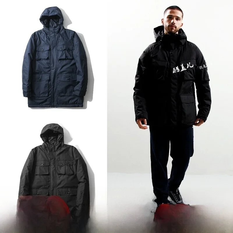 Garage Man Men's Thickened Long Cotton Jacket Autumn Winter Warm Outerwear Multiple Pockets Standard Fit Fashion Urban Style