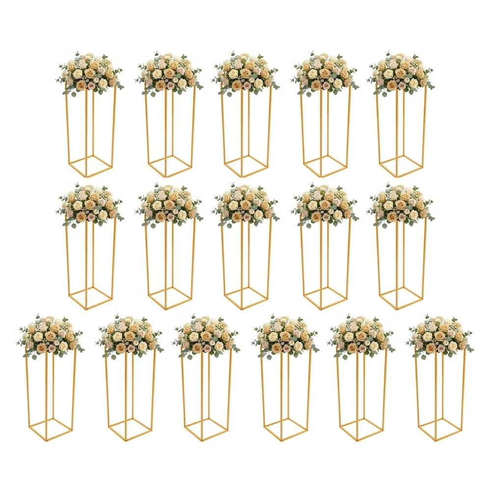 16Pcs 23.6in Gold Metal Flower Stand Geometric Vase Stand for Floral Arrangement Table Decor Sturdy Column Display Rack