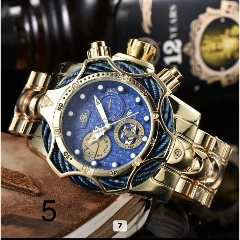 New Fashion Three Eyes Circle Design Personalized Large Dial Steel Band Sports Wristwatch Outgoing INVICTO Luxury Quartz Watches