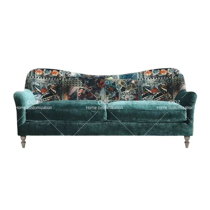 French Retro Semi Curved Sofa High Back Casual Double Triple Seater Medieval Style Small Apartment Living Room Furniture