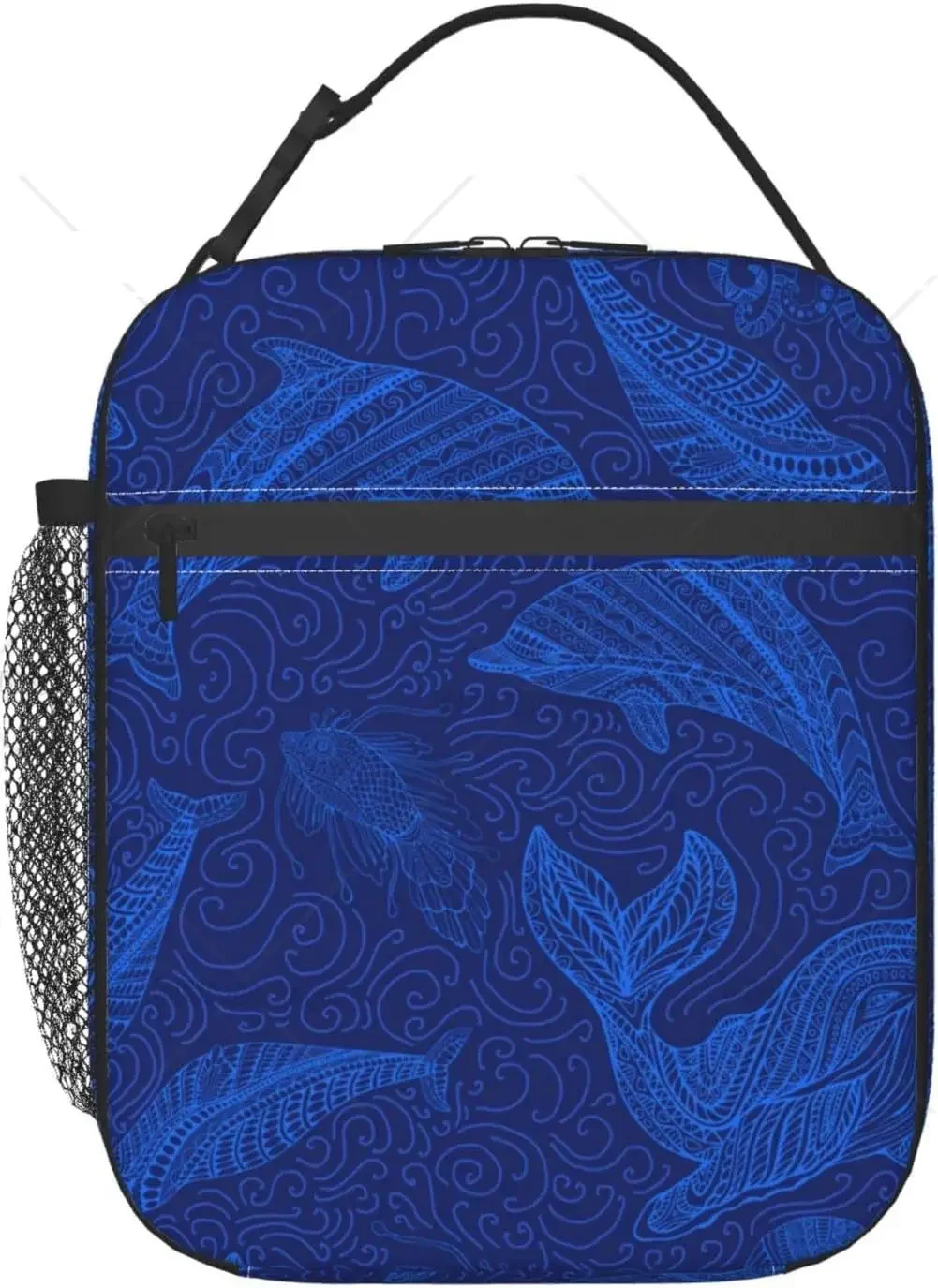 Sea Animals Fish Portable Lunch Bag for Women/Men Insulated, Reusable Blue Lunch Box for Office Work School Picnic Beach