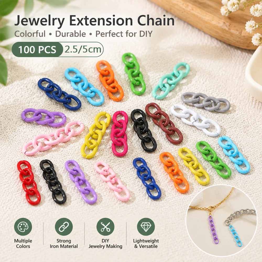 50-600Pcs Iron Jewelry Extension Chains, 2.5-5cm Multicolor Link Chain Assortment for DIY Necklace Bracelet Making