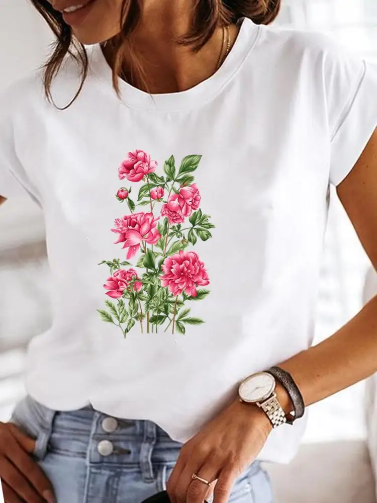 Flower Lovely Sweet Watercolor Fashion Lady Graphic Tee Clothes Short Sleeve T Clothing Print Women Female Casual T-shirts