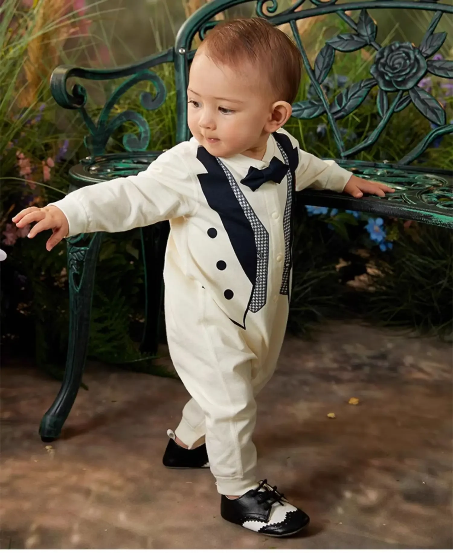 Male baby white formal dress gentlemans tie long sleeved cotton pure shooting clothing bebê  신생아촬영  신생아사진  아기 코스프레