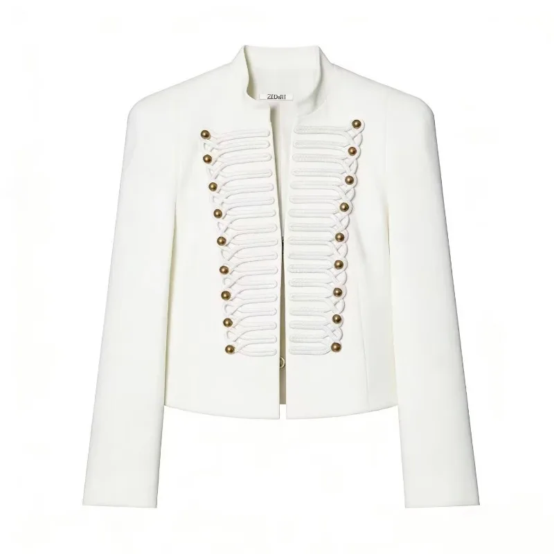 Cross-border Women's Wear French Metal Hook-button Round-neck Long-sleeved Sleeved Suit Jacket Shoulder Pads Fashion Personality