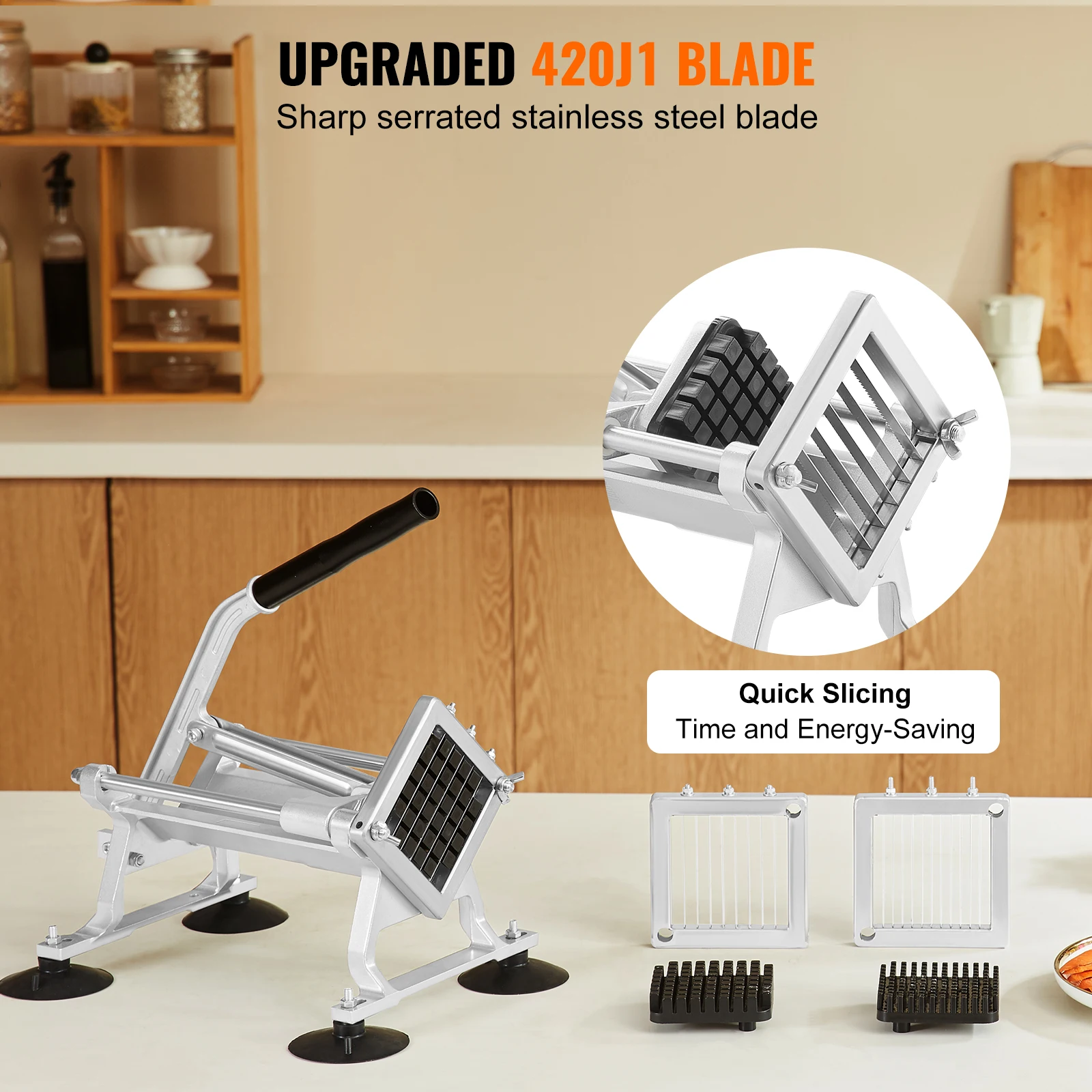 VEVOR Commercial Vegetable Slicer 1/4"+3/8"+1/2" Fruit Slicer Stainless Steel and Aluminum Alloy Vegetable Cutter Slicer Machine