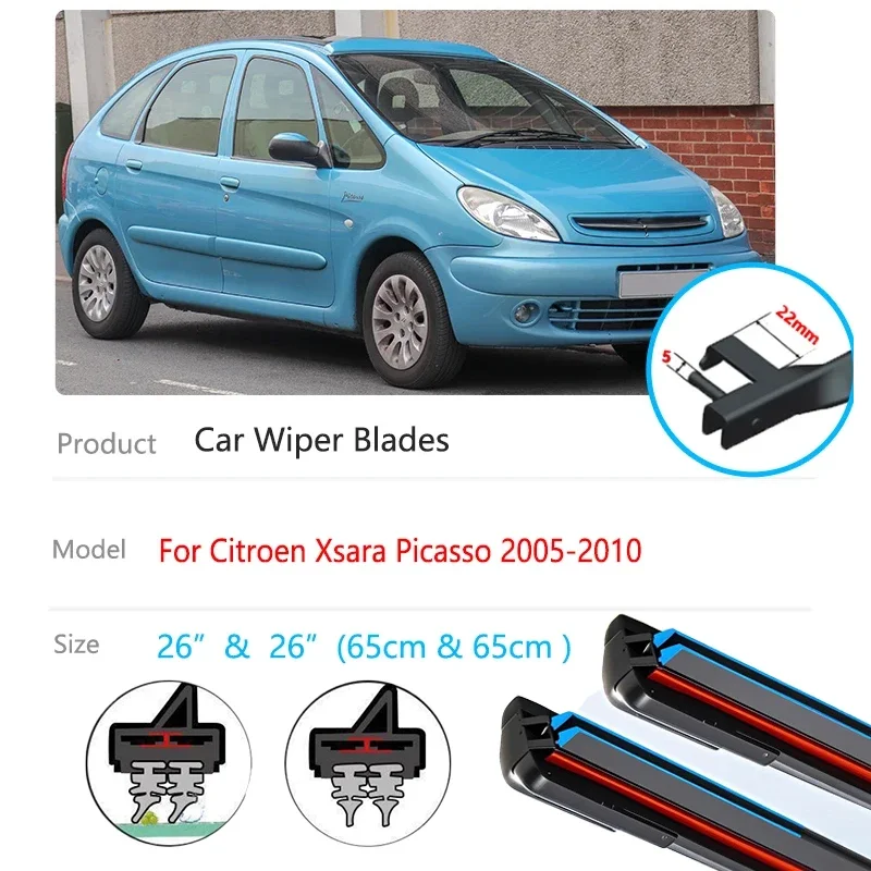 

For Citroen Xsara Picasso 2005-2010 Front Wiper Blades Rubber Windshield Windscreen Windows Accessory