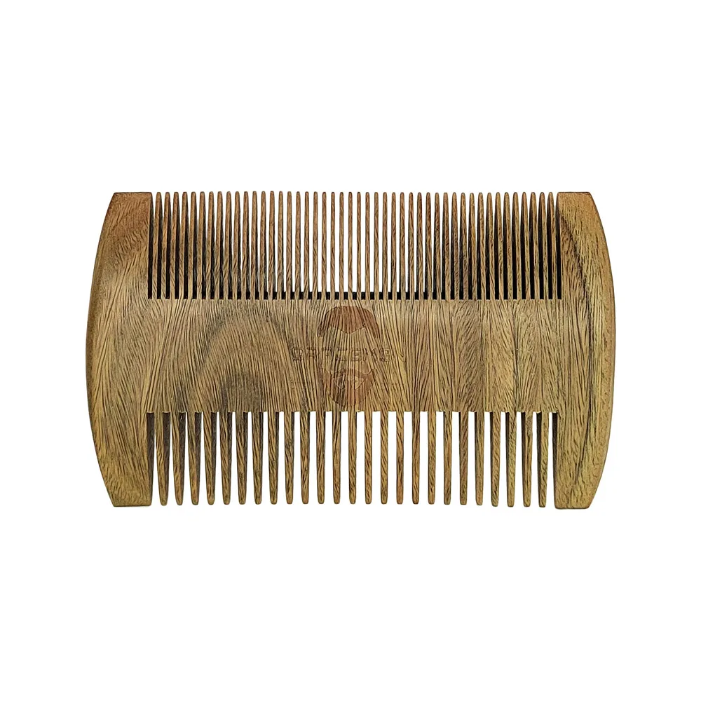 50 Pieces/Pack Custom Logo Green Sandalwood Beard Comb with Fine and Wide Teeth Double Sides for Hair Beard Mustache Pocket Size