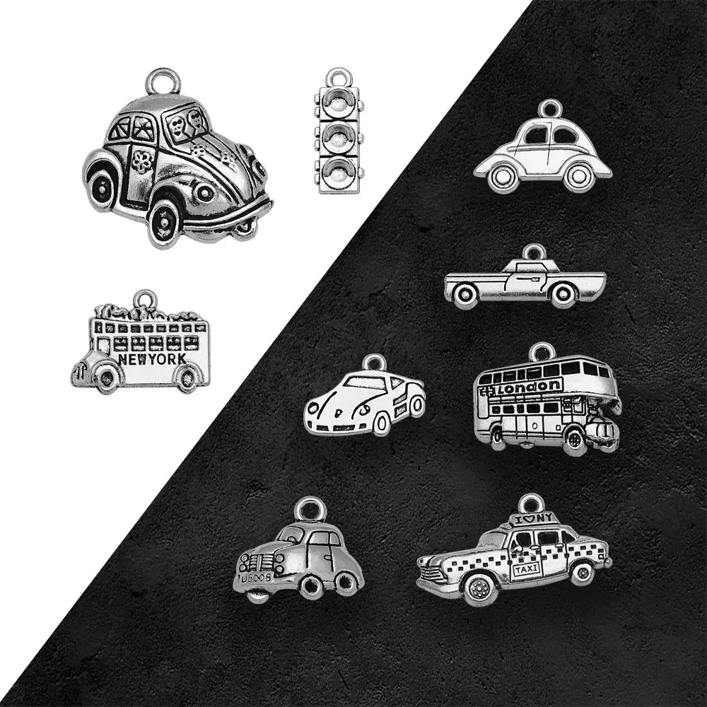 실버 도금 택시 버스 자동차 여행 런던 뉴욕 매력 Diy 쥬얼리에 대한 신호등 펜던트 결과 공예 도매 만들기