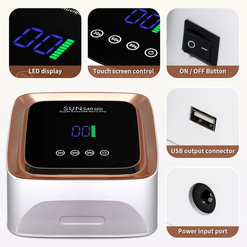 Imagen 2 del producto Lámpara de uñas LED UV profesional, 57 cuentas de luz LED, secador de uñas recargable, cura rápidamente toda la herramienta de lámpara de curado de esmalte de uñas de Gel