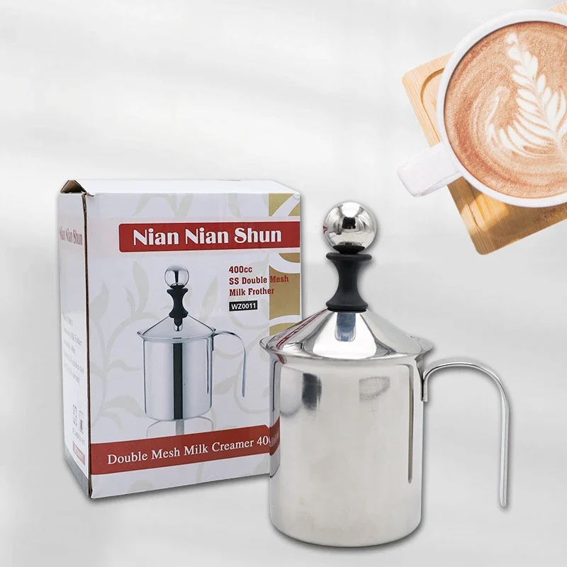 400ML Stainless Steel Milk Maker Coffee Double Hand Foam Maker Japanese Milk Bubbler Fancy Coffee Supplies New