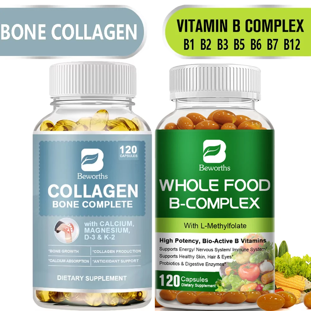 Hot 2 Bottles Bone Collagen Capsules With Vitamin B Complex Capsule B1 B2 B3 B5 B6 B7 B12 Daily Nutritional Supplement