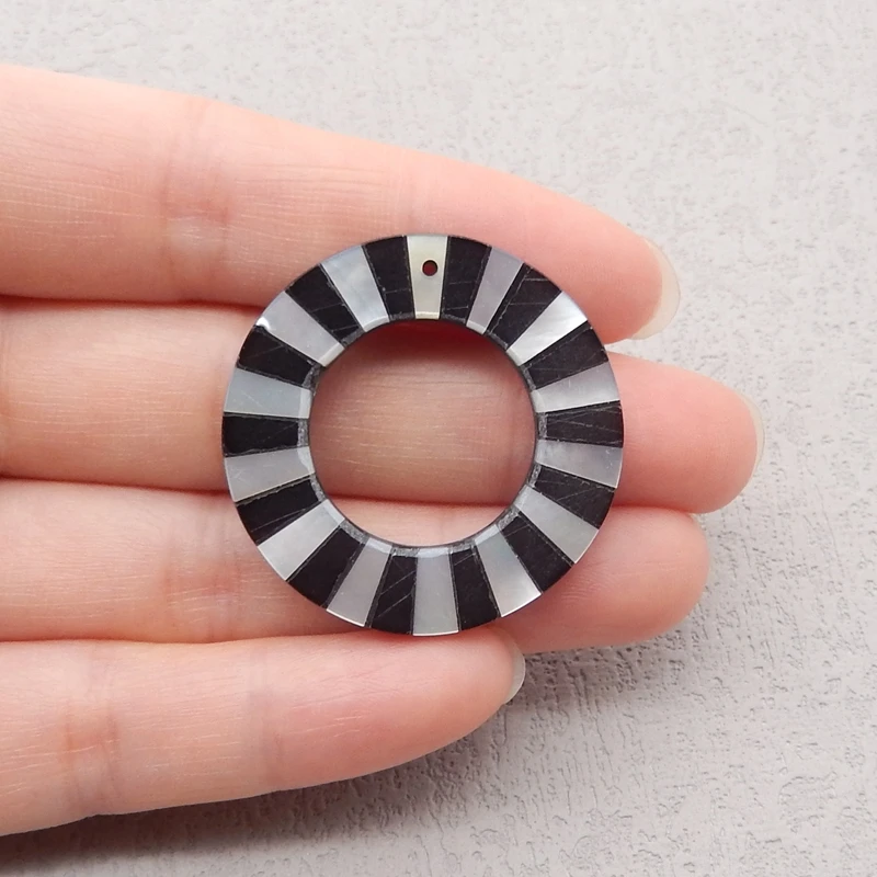 Intarsia Pendant Bead,Natural Stone Obsidian Shell Bead,Pendant For Necklace,DIY Jewelry 35x3mm 5g