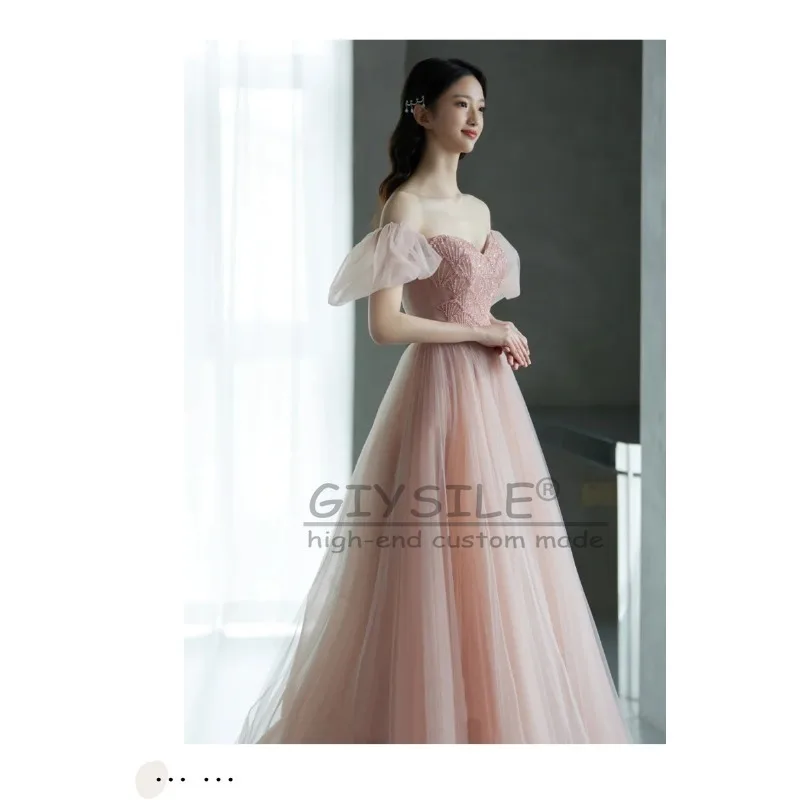GIYSILE ที่กําหนดเองชุดราตรีสีชมพู 2025 ใหม่แฟชั่นแขนฟองปาร์ตี้เจ้าหญิงปุยชุดสายคล้องกลับ