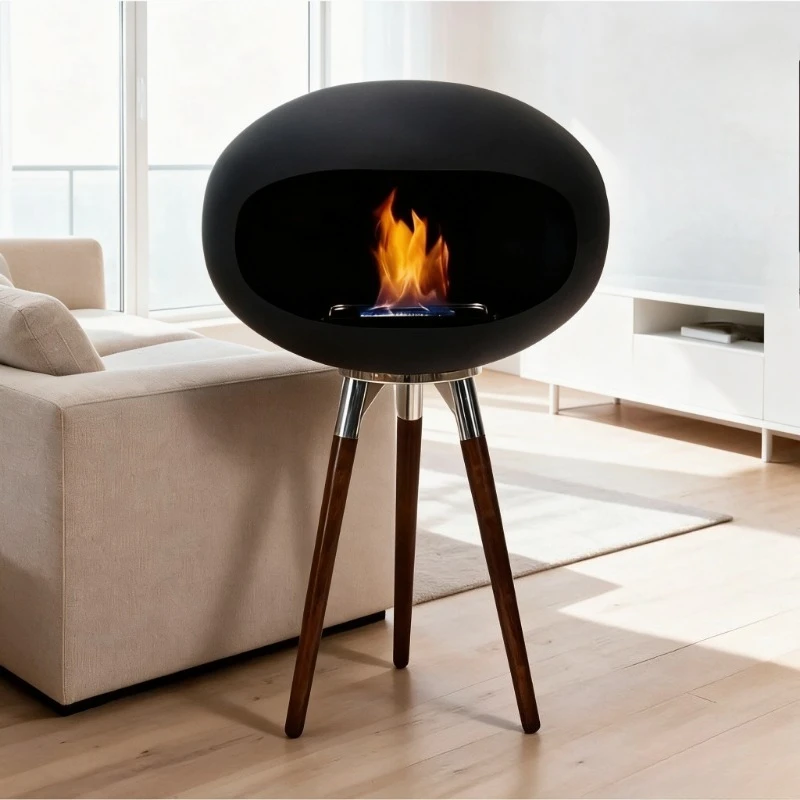 Freestanding Bioethanol Fireplace - Oval Sphere Design Smokeless Real Flame Ethanol Fire Pit for Indoor Outdoor Decor