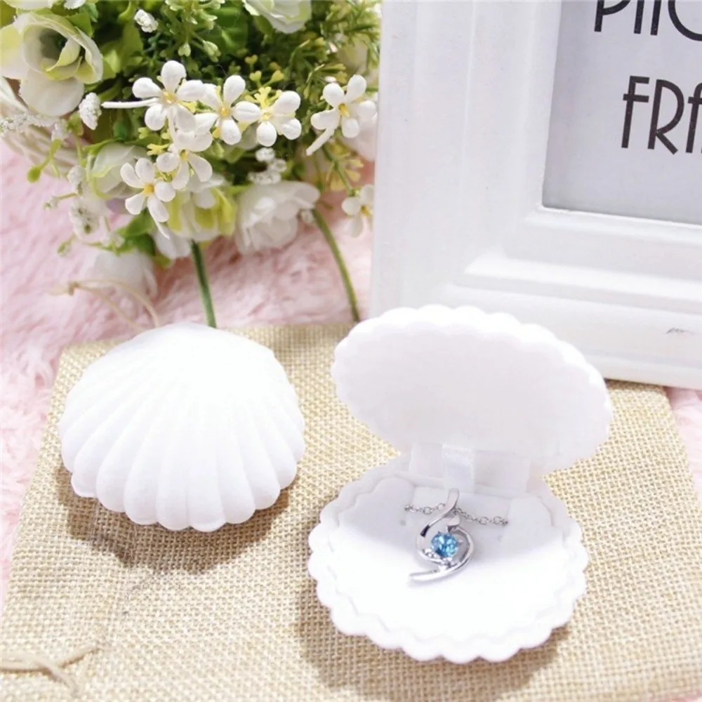 Ocean Style Design Jewelry Storage Organizer Flannel Lining Shell-shaped Design Shell-shaped Jewelry Box 5 Colors Options