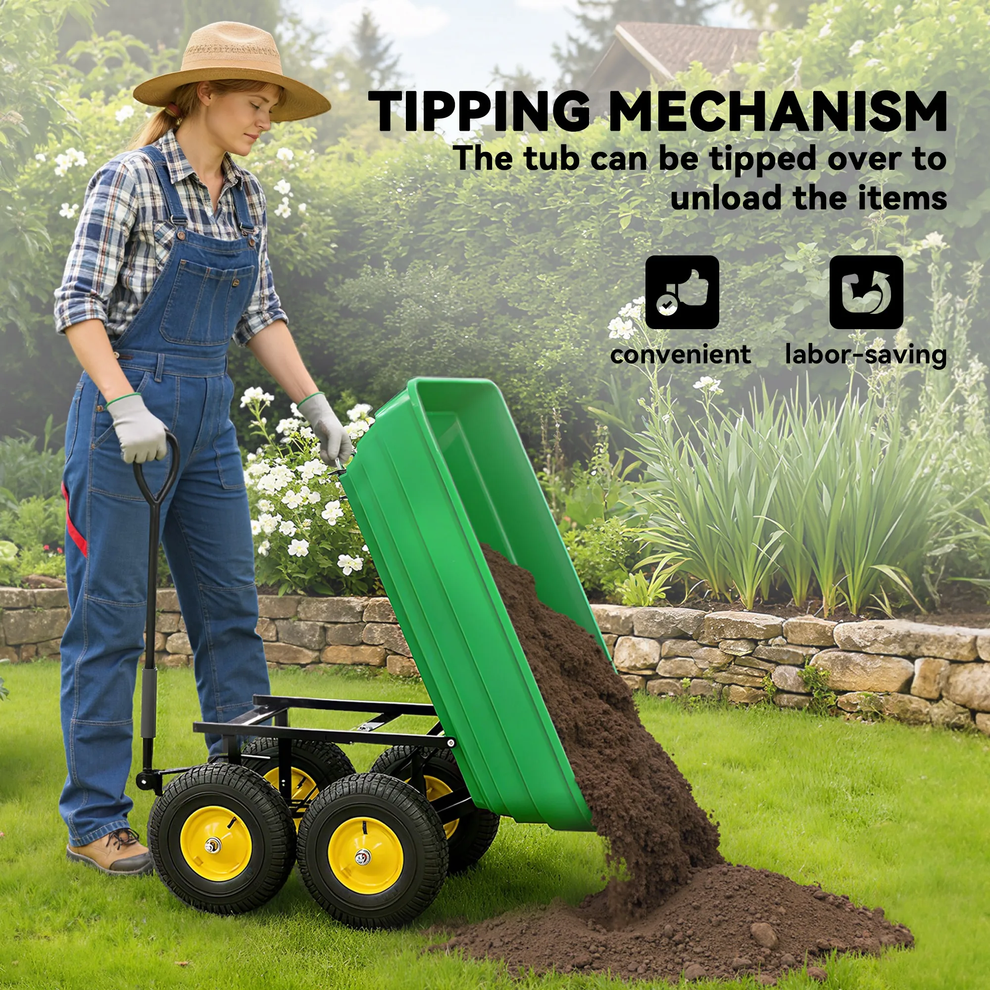 New Garden Heavy Duty Utility 4 Wheel Trolley Cart Dump Wheelbarrow Tipper Truck