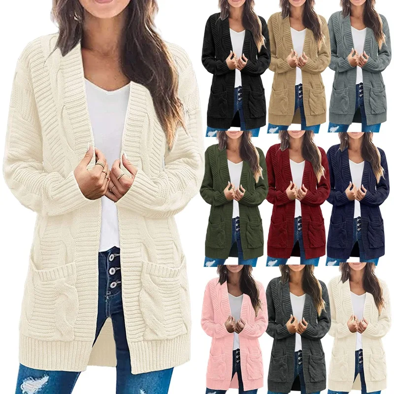 

Осенне-зимний вязаный свитер, кардиганы для женщин, свободный крой с длинными рукавами, трикотажные свитера, верхняя одежда, пальто