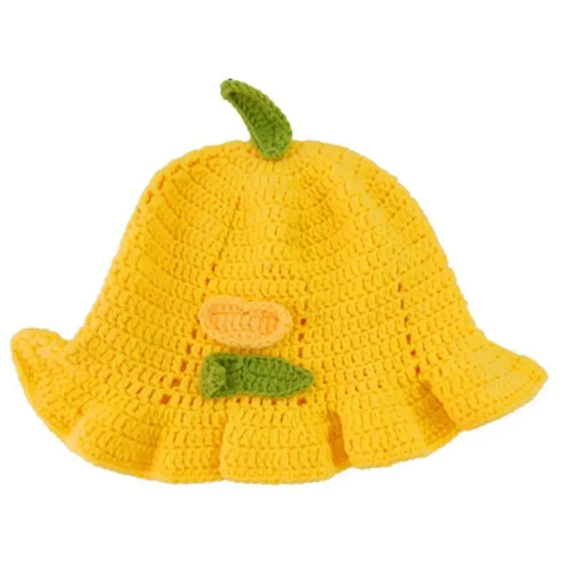 652F Crochet Yellow Bucket Hat Lemon Fisherman Hat for Travel and Walking Wear