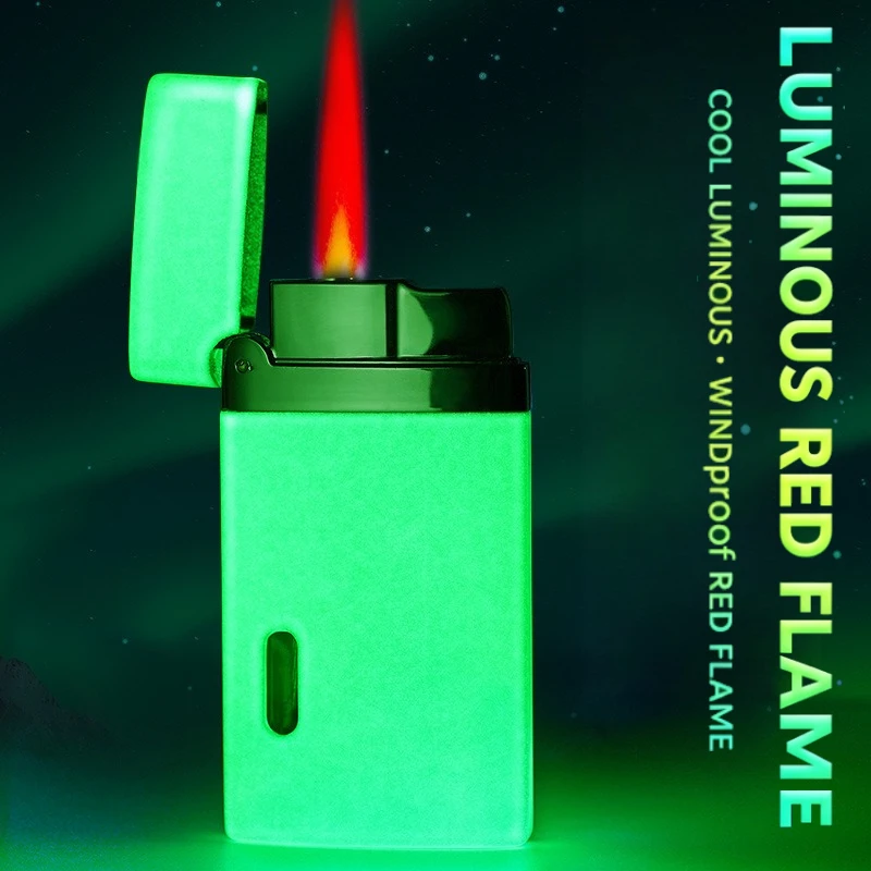 

Luminous Glow-in-the-Dark Windproof Red Jet Flame Lighter, Refillable Metal Butane Torch, Pocket Lighter for Gift