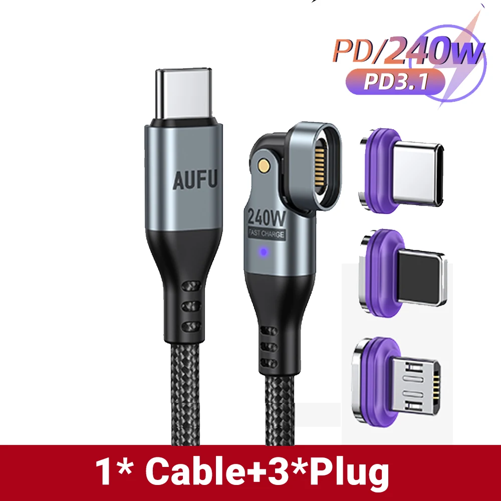 AUFU 16pin 180 Drehen Magnetische Kabel 240 W Schnelle Lade Micro USB Typ C Kabel Für iPhone Xiaomi Samsung Magnet USB Telefon Kabel
