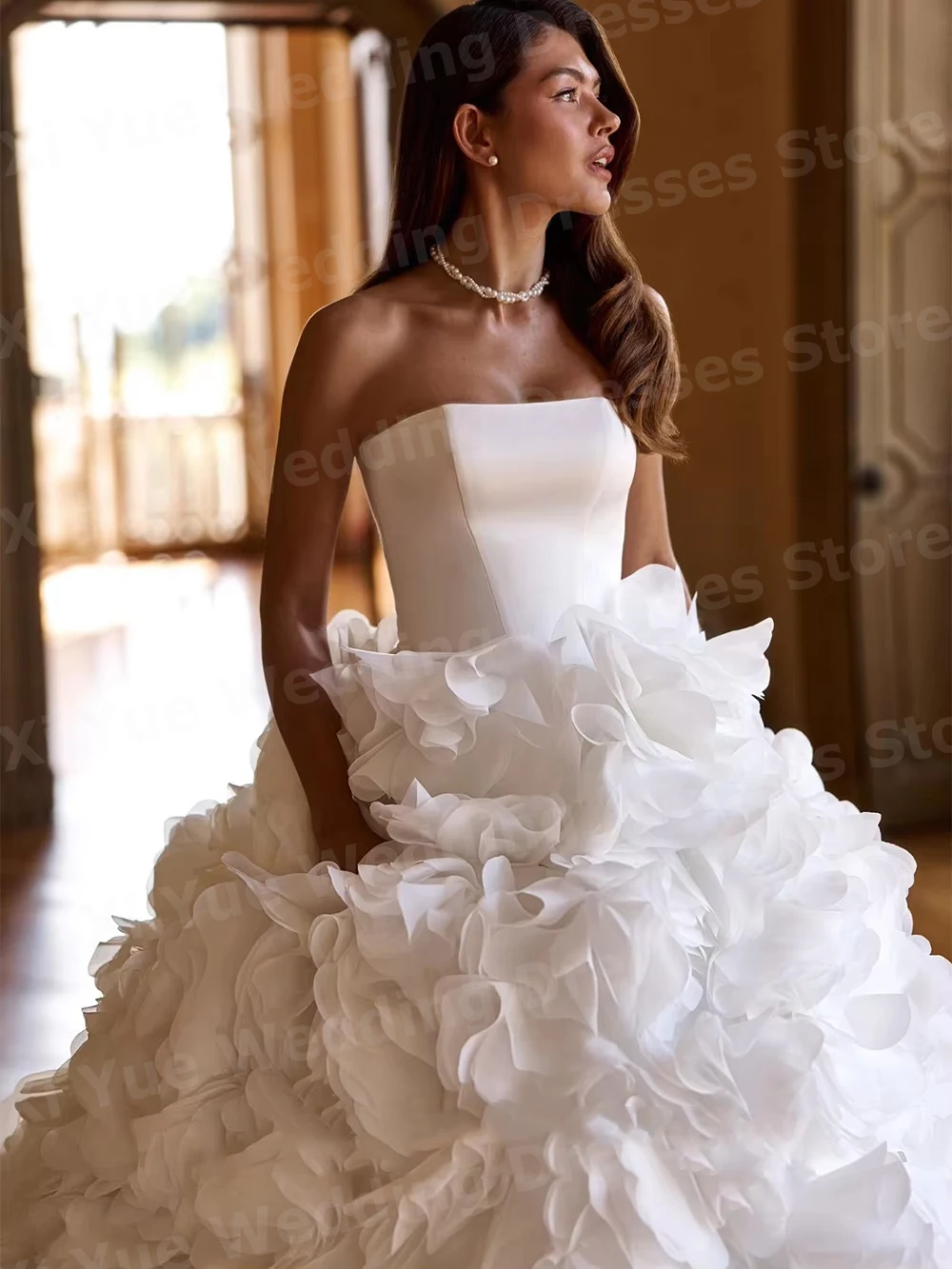 فساتين زفاف فاخرة على شكل حرف A للنساء بدون حمالات فساتين زفاف فيستدو دي نوفيا بدون أكمام بدون ظهر فساتين عروس مخصصة رداء دي ماري