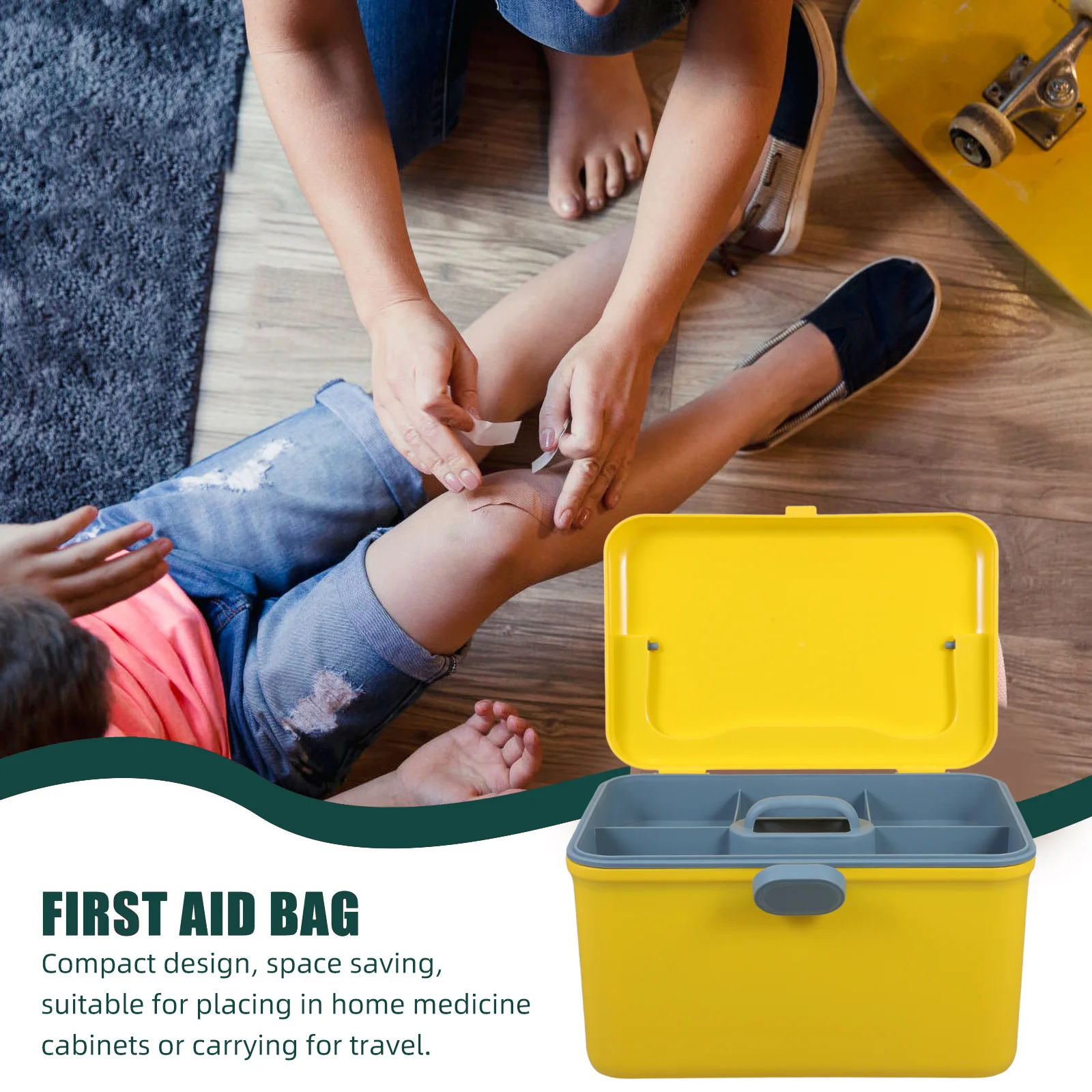 صندوق طبي ذو سعة كبيرة منظم أدوية بلاستيكي أصفر مع تصميم موفر للمساحة لتخزين أدوية السفر المنزلي
