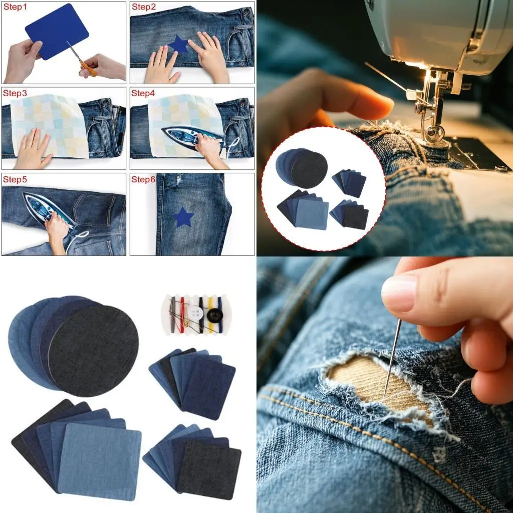 20Pcs Clothes Patches with Sewing Repair Set Iron on Jeans Patches for Clothing Y08E